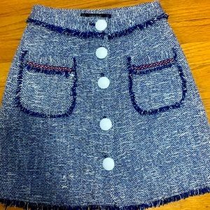 Zara knit woven skirt in blue and white